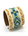 Multi White Base Seed Bead Chatai Bunai Leather Cuff Multi White Base Seed Bead Chatai Bunai Leather Cuff